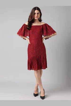 Latin Quarters Off-Shoulder Flared Sleeve Lace A-Line Dress
