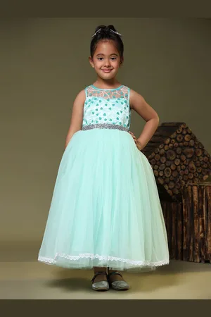 Toy Balloon Kids Girls Round Neck Floral Print Net Empire Maxi Dress