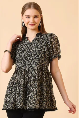 Corsica Women Mandarin Collar Floral Printed Peplum Top