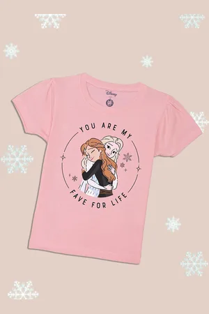 YK Girls Pink & Black Printed Cotton T-shirt