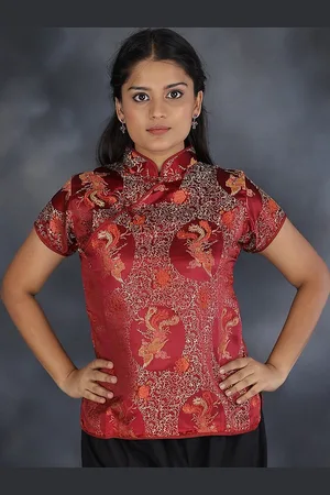 Exotic India Women Cheongsam Silk Jacket with Brocade Weave