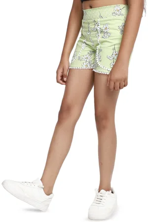 V-Mart Girls Floral Printed Lace Detail Cotton Shorts