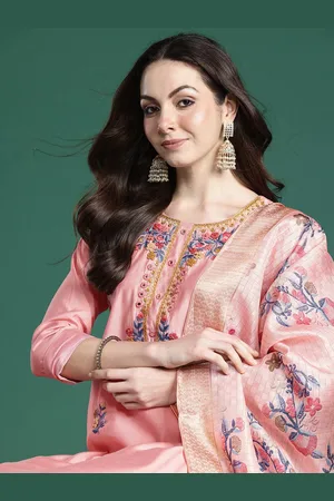 Indo Era Floral Embroidered Thread Work Kurta with Trousers & With Dupatta