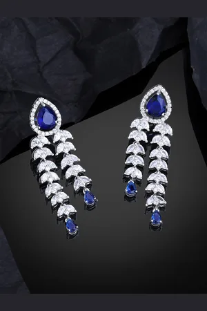 ESTELE Rhodium-Plated CZ-Studded Teardrop Shaped Drop Earrings