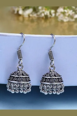 Anouk Women Silver Plated Oxidised Jhumka Earrings