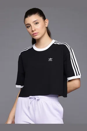 adidas Striped Drop-Shoulder Sleeves Boxy Fit Crop T-shirt