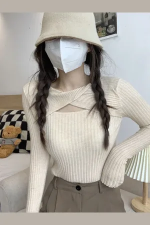 HERE&NOW Women Striped Keyhole Neck Extended Sleeves Top