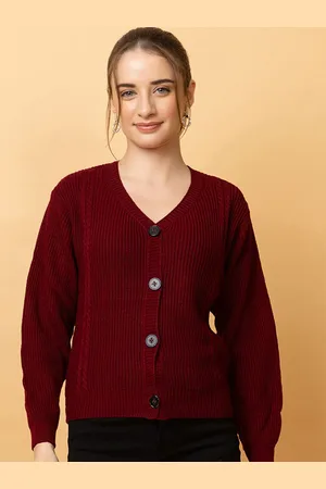 CLAPTON Women Striped Woollen Long Sleeves Cardigan