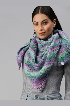Magic Needles Women Purple & Green Striped Scarf