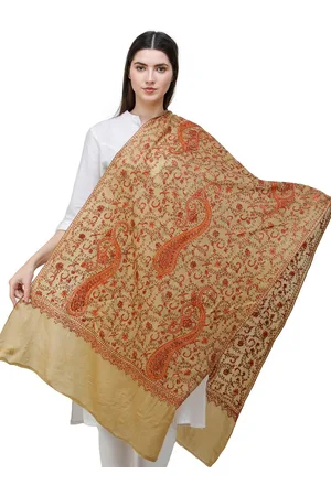 Exotic India Southern Moss Sozni Hand-Embroidered Floral Vines and Paisleys Tusha Stole