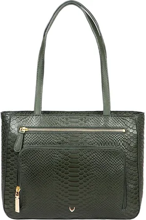 Hidesign Dark Green Snakeskin Textured Leather Structured Shoulder Bag