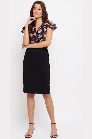 Latin Quarters Women Black Floral Sheath Dress