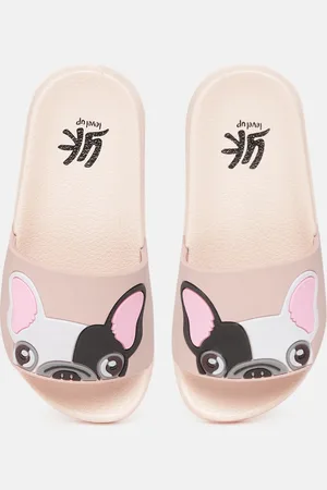 YK Girls Pink & White Dog Textured Sliders