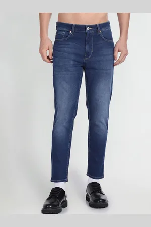 Flying Machine Men Tapered Fit High Rise Low Distress Light Fade Stretchable Jeans