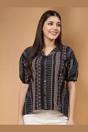 Moda Rapido Floral Print Mandarin Collar Top
