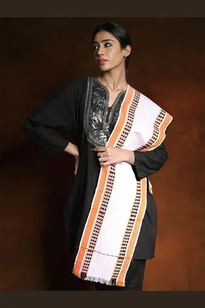 Exotic India Bird of Paradise Thread Woven Border Manipur Style Leirum Scarf
