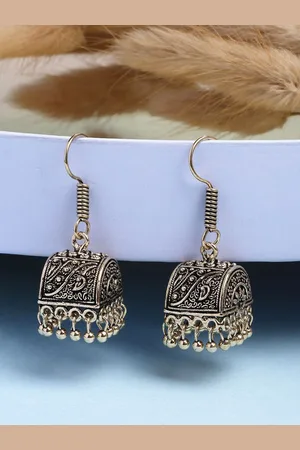 Anouk Women Gold Plated Oxidised Contemporary Jhumka Earrings