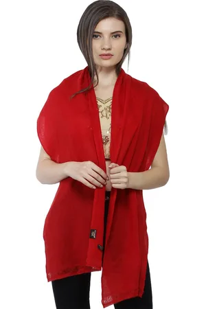 Exotic India Bittersweet Red Plain Pure Pashmina Scarf with All-Over Weave