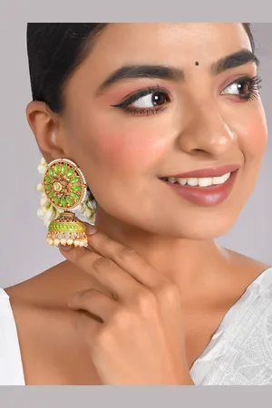 AQUASTREET Gold-Plated Luminous Stone Studded Jhumkas