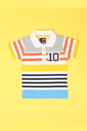 V-Mart Boys Striped Polo Collar Cotton T-shirt