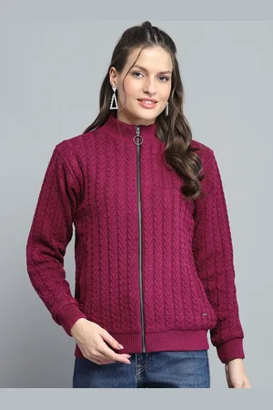 Monte Carlo Women Self Design Mock Collar Long Sleeves Lightweight Bomber Jacket