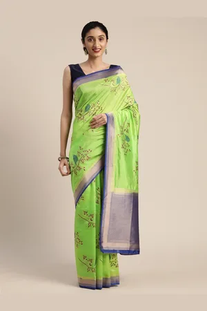 Mimosa Green & Navy Blue Art Silk Woven Design Patola Saree