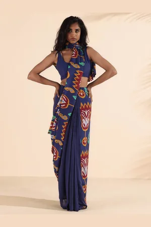 trueBrowns Purple Muslin Ikat Saree