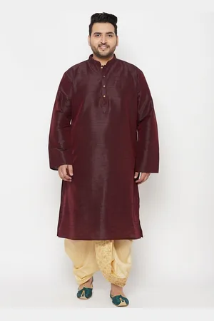 Vastramay Men Burgundy Solid Kurta with Dhoti Pants