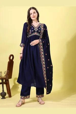 Kalini Women Ethnic Motifs Embroidered Regular Thread Work Kurta with Palazzos & With Dupatta