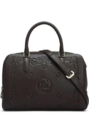 Da Milano Geometric Leather Bowling Satchel with Cut Work