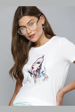Mast & Harbour Mast Harbour Women White Graphic Printed Round Neck Pure Cotton T-shirt