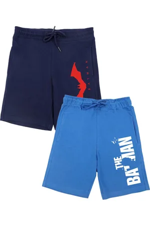 Wear Your Mind Boys Set Of 2 Blue & Navy Blue Humour and Comic Printed Batman Shorts