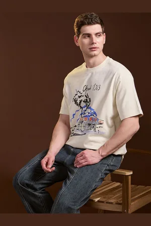 The Bear House Men Printed Drop-Shoulder Sleeves T-shirt