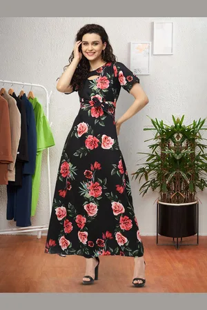 Moda Rapido Floral Print Keyhole Neck Applique Fit & Flare Dress