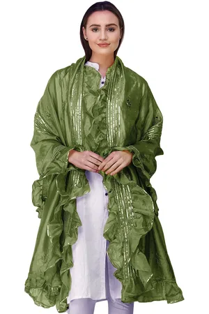 Exotic India Calla Green Art Silk Dupatta with Gota Patches and Frill Border