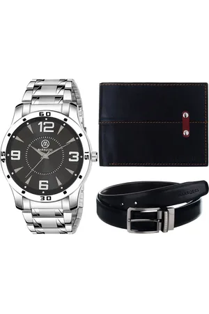 MARKQUES Men Black & Silver-Toned Solid Accessory Gift Set