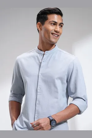 Highlander Men Dobby Textured Solid Mandarin Collar Casual Shirt