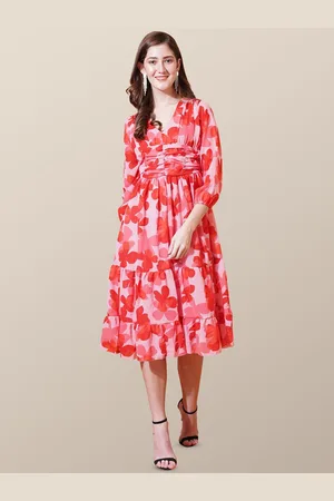Chemistry Floral Print Puff Sleeve Georgette Empire Midi Dress