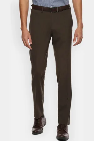 Louis Philippe Permapress Men Brown Checked Slim Fit Formal Trousers