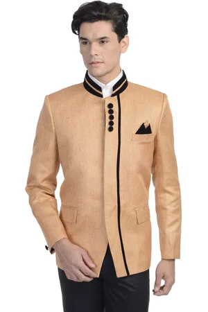 Wintage Men Orange Single-Breasted Tailored Fit Ethnic Bandhgala Blazer