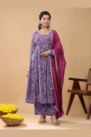 Janasya Women Floral Printed Panelled Gotta Patti Kurta with Trousers & With Dupatta