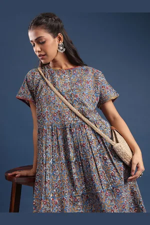 Taavi Bagru Printed Pure Cotton Round Neck Dress