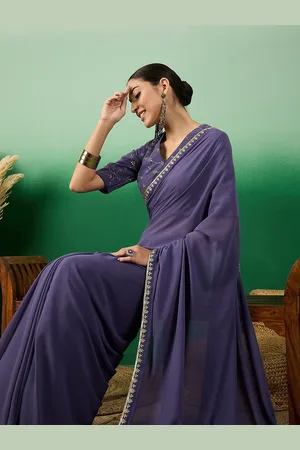 Sangria Women Zari and Sequinned Embroidered Border Saree with Blouse Piece