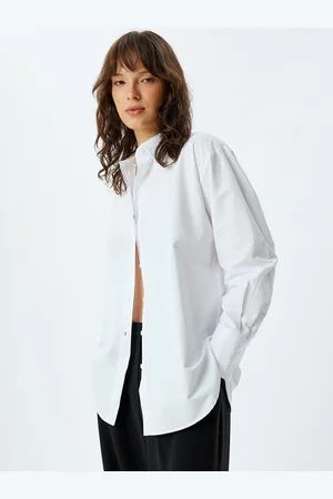 Koton Women Spread Collar Solid Cotton Oversized Casual Shirt