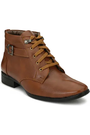 Eego Italy Men Tan Solid Synthetic Mid-Top Flat Boots