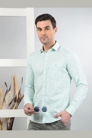 Crimsoune Club Men Classic Slim Fit Spread Collar Floral Printed Cotton Casual Shirt