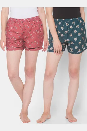 FashionRack Women Brown & Teal Pack Of 2 Printed Lounge Shorts