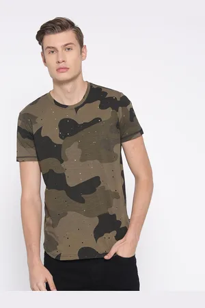 SPYKAR Men Olive Green Printed Round Neck T-shirt