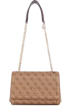Guess Brand Logo Printed Structured Shoulder Bag