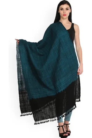 Exotic India Blue And Black Double Shaded Tie-Dye Wool Shawl